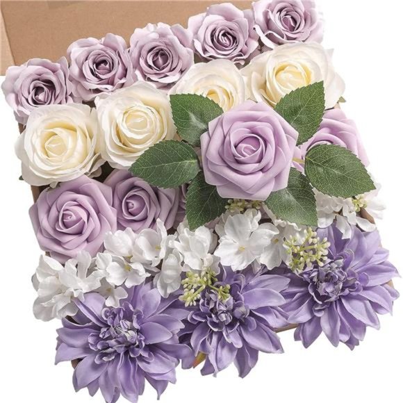Artificial Flowers Combo Box Set Gradient Color Flower Leaf w/ Stems DIY Wedding - Picture 1 of 6